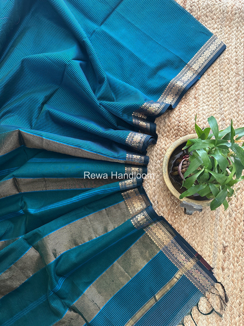 Maheshwari Blue Garbha Reshami Silk Saree GS329