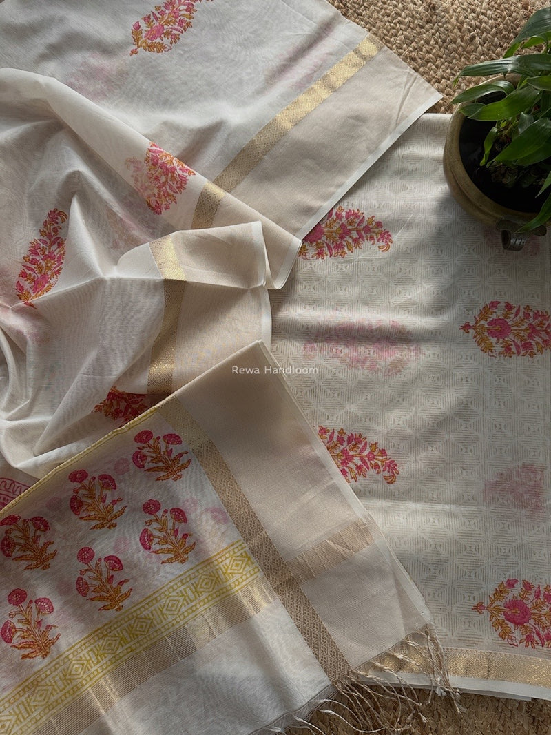 Maheshwari Handblock Print Top-Dupatta