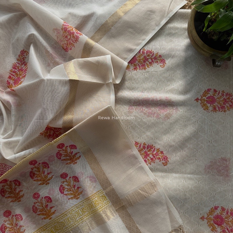 Maheshwari Handblock Print Top-Dupatta