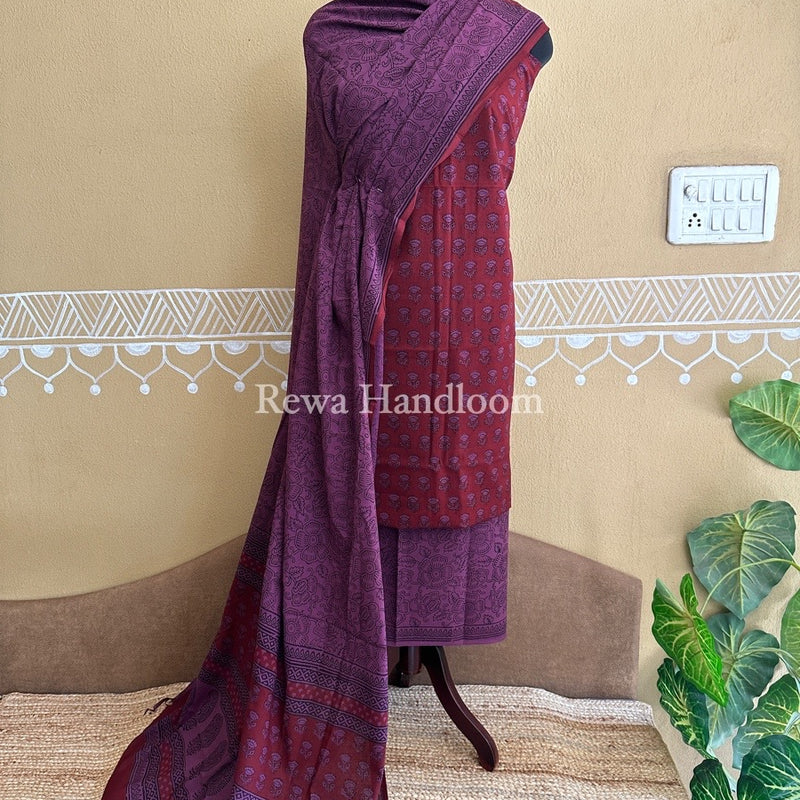 Maroon-Magenta Bagh Print Cotton Suit BCS0026
