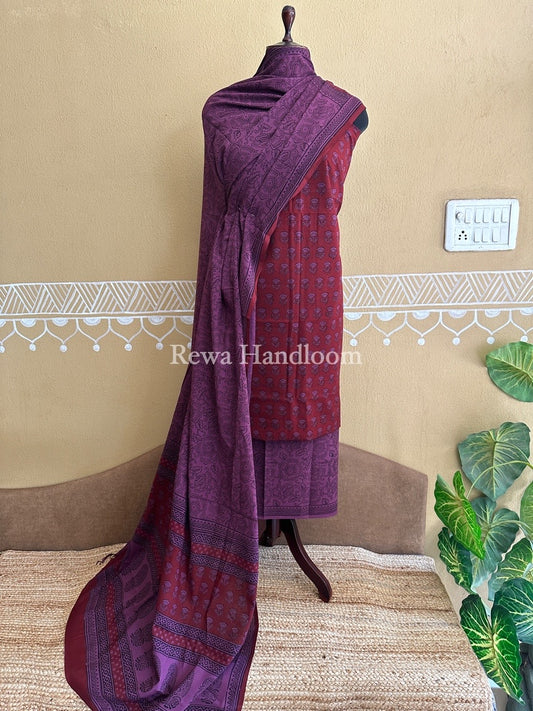 Maroon-Magenta Bagh Print Cotton Suit BCS0026