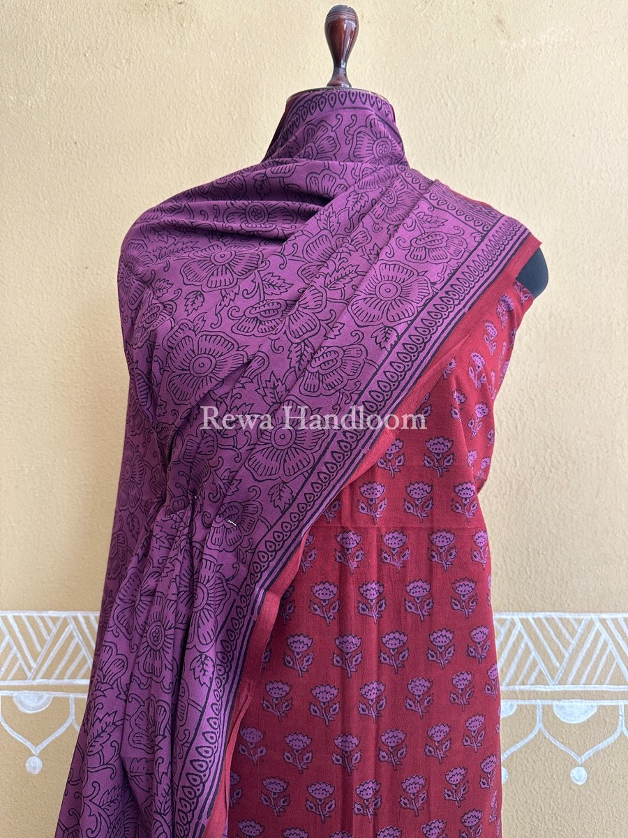 Maroon-Magenta Bagh Print Cotton Suit BCS0026