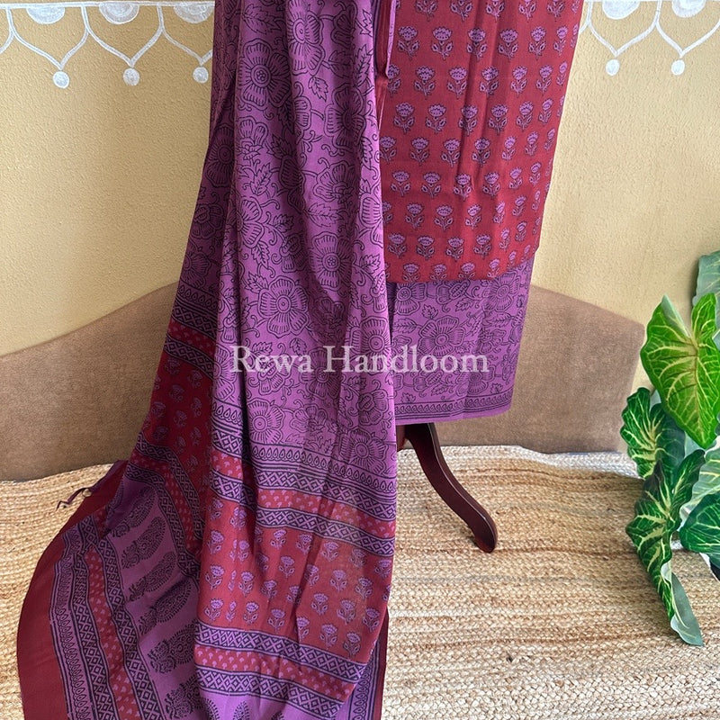 Maroon-Magenta Bagh Print Cotton Suit BCS0026
