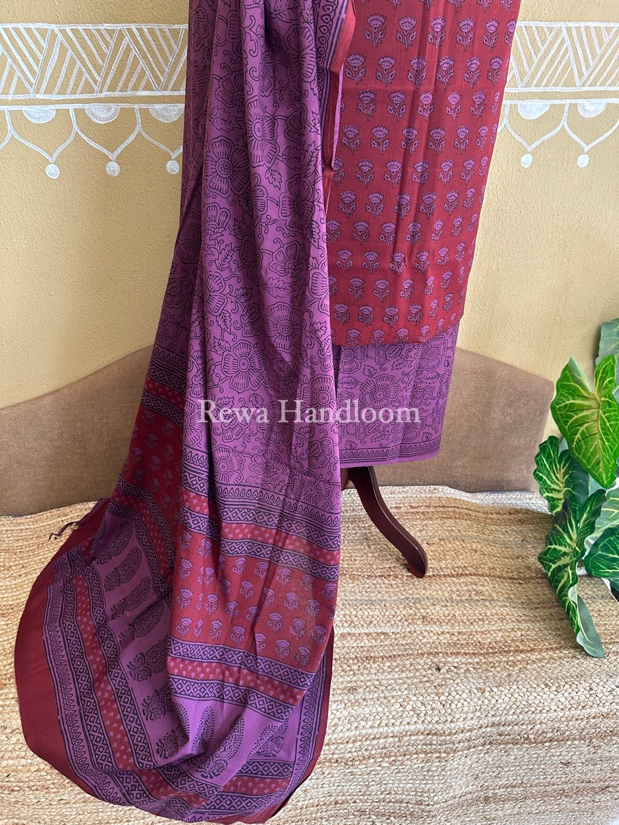 Maroon-Magenta Bagh Print Cotton Suit BCS0026