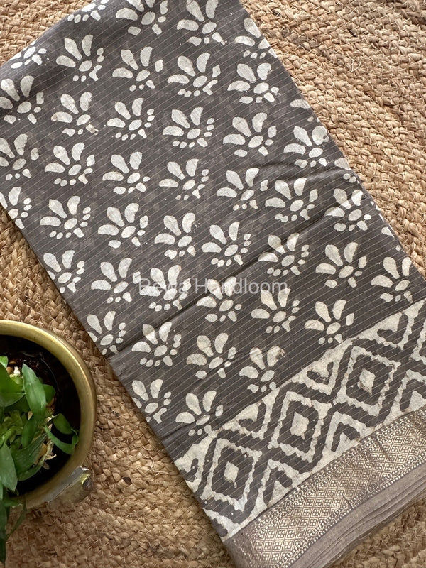 Grey Tissue Lining Kashish Print Saree TKD010