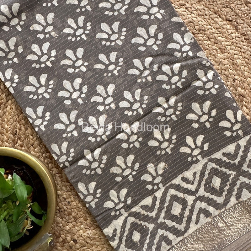 Grey Tissue Lining Kashish Print Saree TKD010