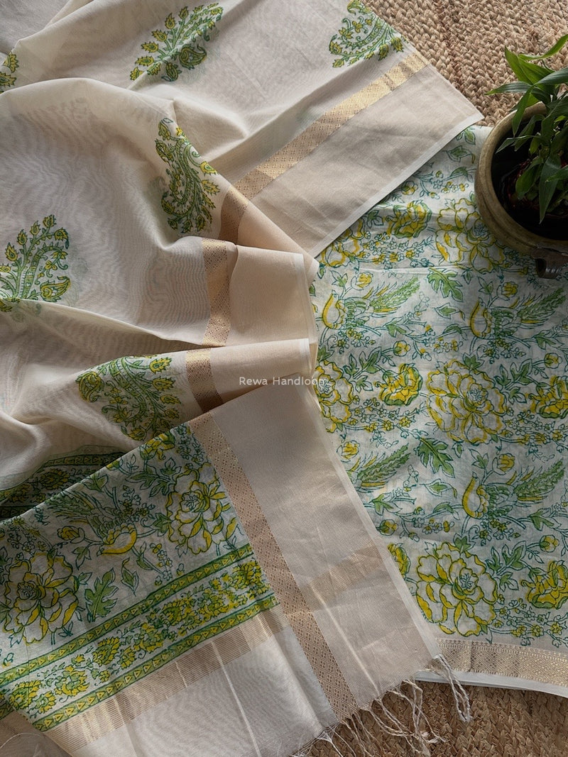 Maheshwari Handblock Print Top-Dupatta 