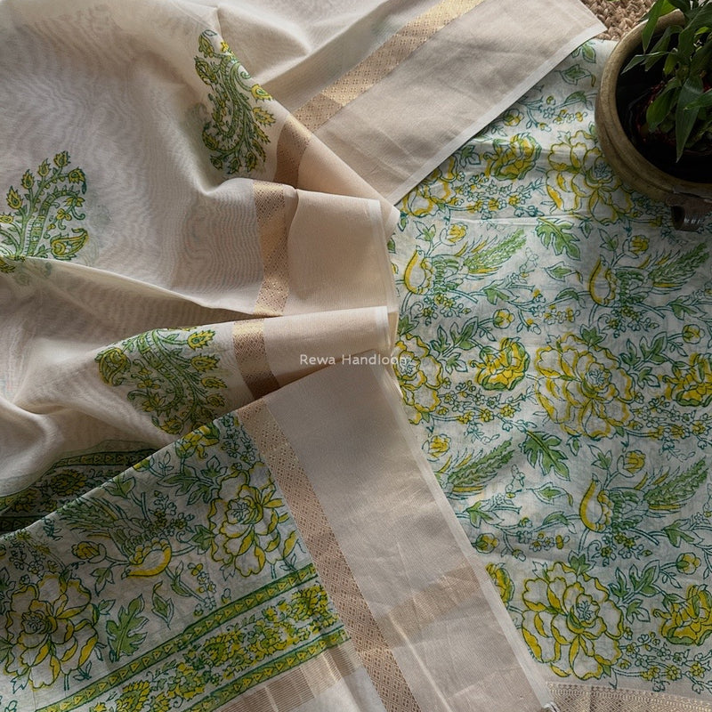 Maheshwari Handblock Print Top-Dupatta 