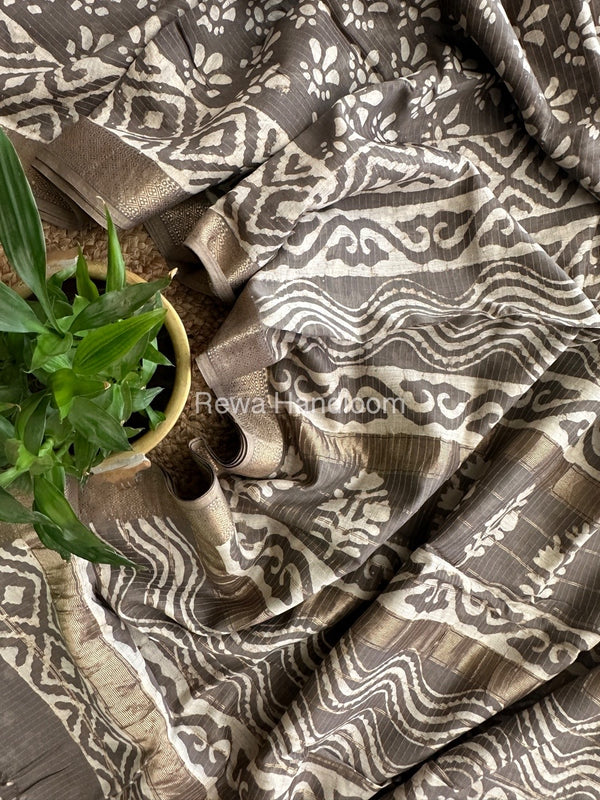 Grey Tissue Lining Kashish Print Saree TKD010