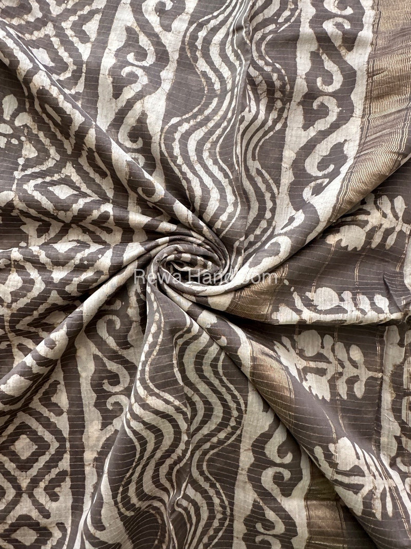 Grey Tissue Lining Kashish Print Saree TKD010
