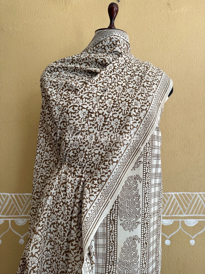 White-Beige Bagh Print Cotton Suit BCS0027