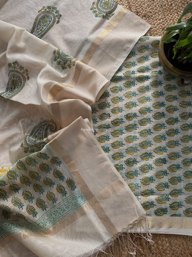 Maheshwari Handblock Print Top-Dupatta 