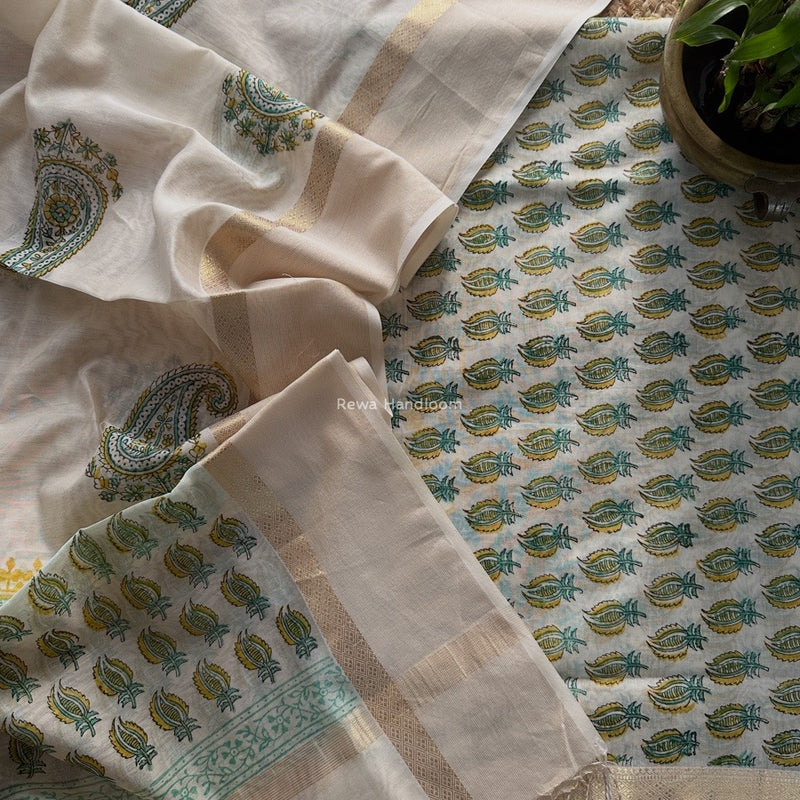 Maheshwari Handblock Print Top-Dupatta 