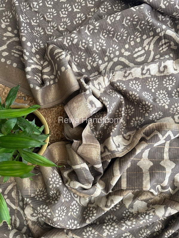Grey Tissue Lining Kashish Print Saree TKD09