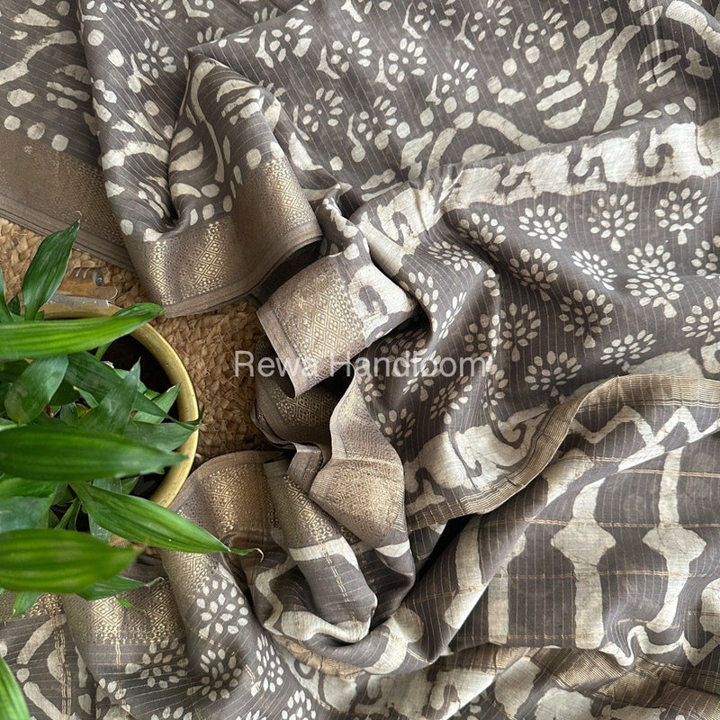 Grey Tissue Lining Kashish Print Saree TKD09