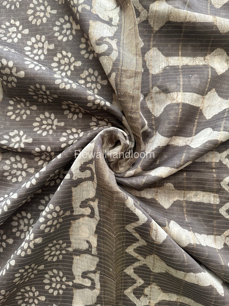 Grey Tissue Lining Kashish Print Saree TKD09