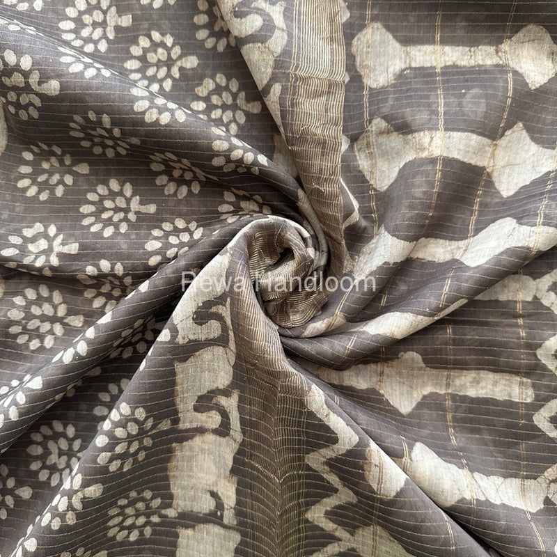Grey Tissue Lining Kashish Print Saree TKD09
