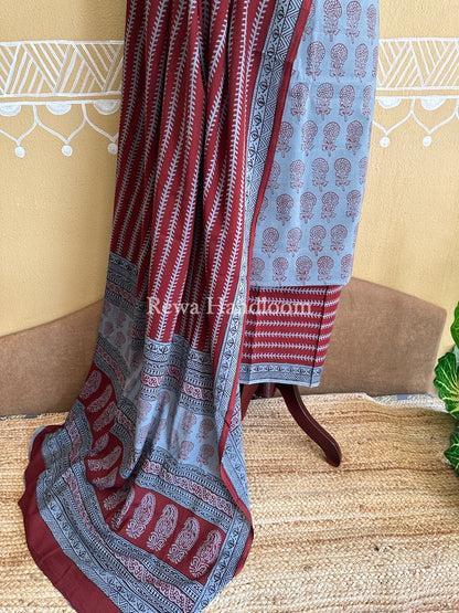 Silver Grey-Maroon Bagh Print Cotton Suit BCS0025