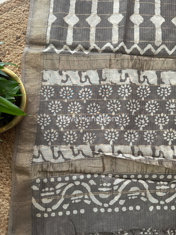 Grey Tissue Lining Kashish Print Saree TKD09