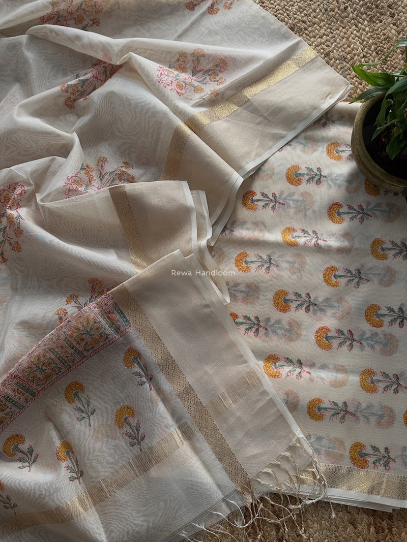 Maheshwari Handblock Print Top-Dupatta 