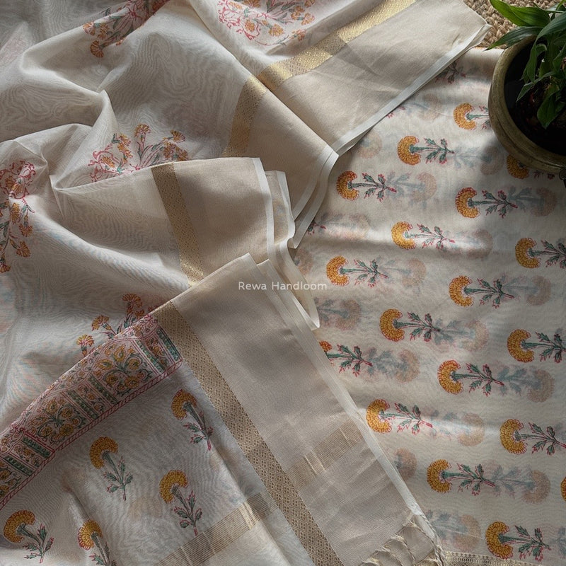 Maheshwari Handblock Print Top-Dupatta 