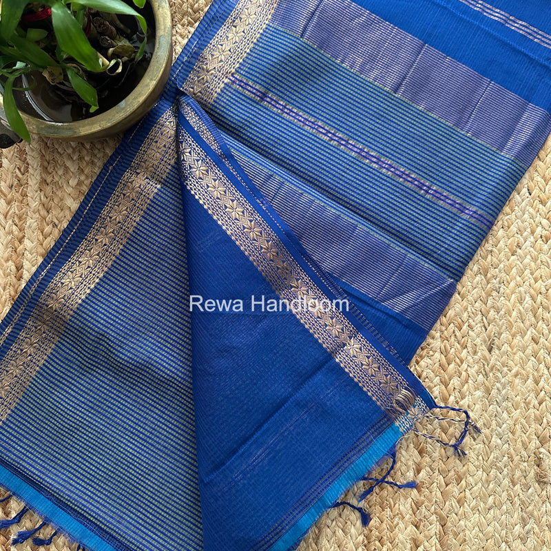 Maheshwari Blue Garbha Reshami Silk Saree GS326
