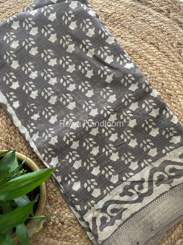 Grey Tissue Lining Kashish Print Saree TKD07