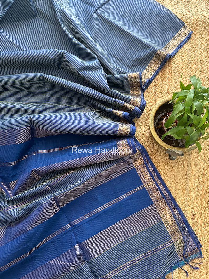 Maheshwari Blue Garbha Reshami Silk Saree GS326