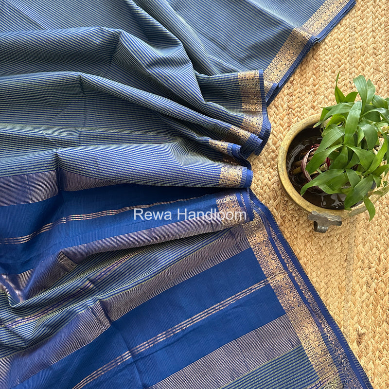 Maheshwari Blue Garbha Reshami Silk Saree GS326