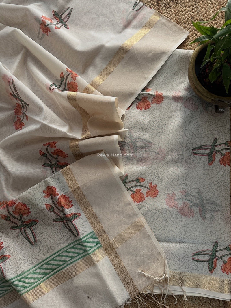 Maheshwari Handblock Print Top-Dupatta 