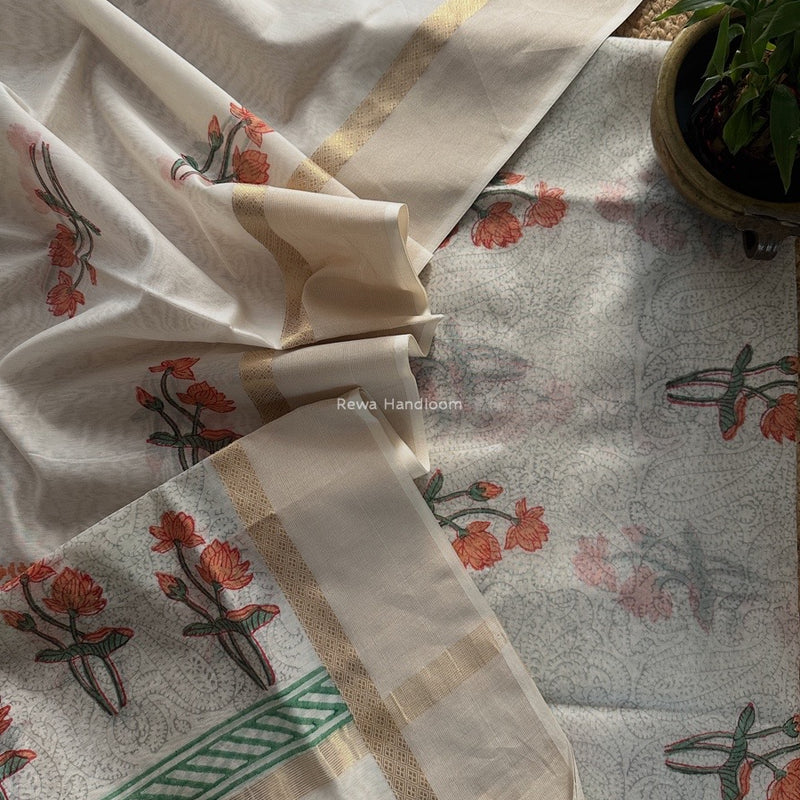 Maheshwari Handblock Print Top-Dupatta 