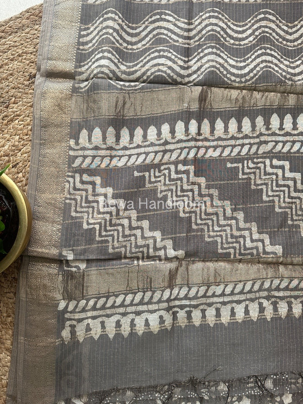 Grey Tissue Lining Kashish Print Saree TKD07