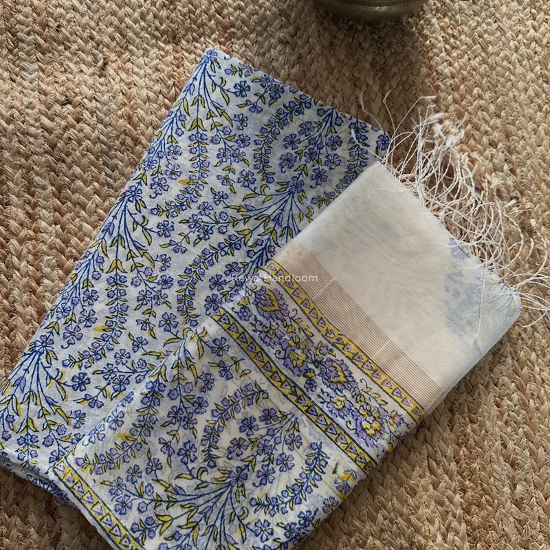 Maheshwari White Handblock Print Top-Dupatta HBS0185