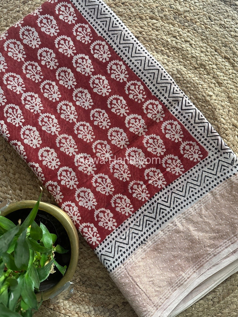 Maheshwari Red Bagh Print Saree BPSS062