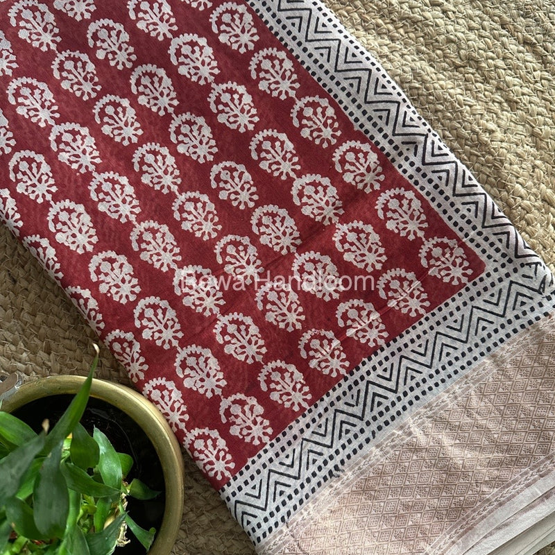 Maheshwari Red Bagh Print Saree BPSS062