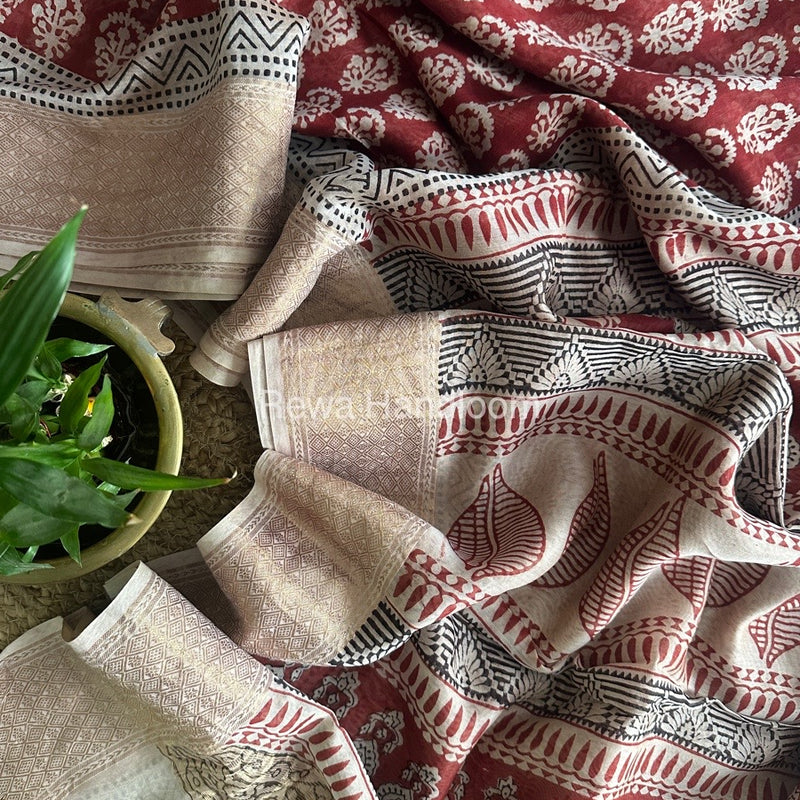 Maheshwari Red Bagh Print Saree BPSS062