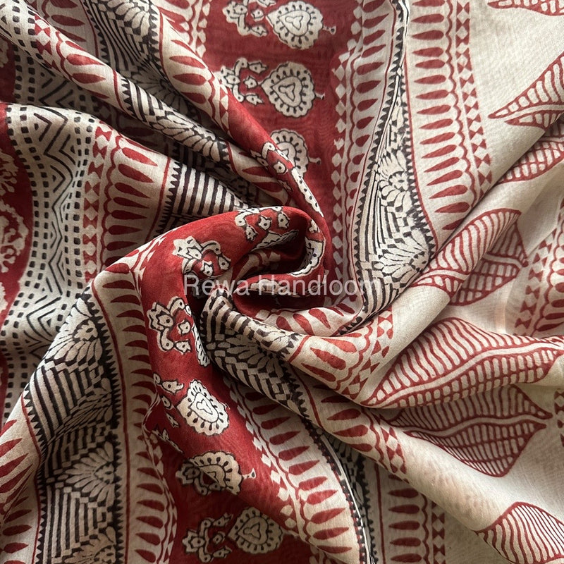 Maheshwari Red Bagh Print Saree BPSS062