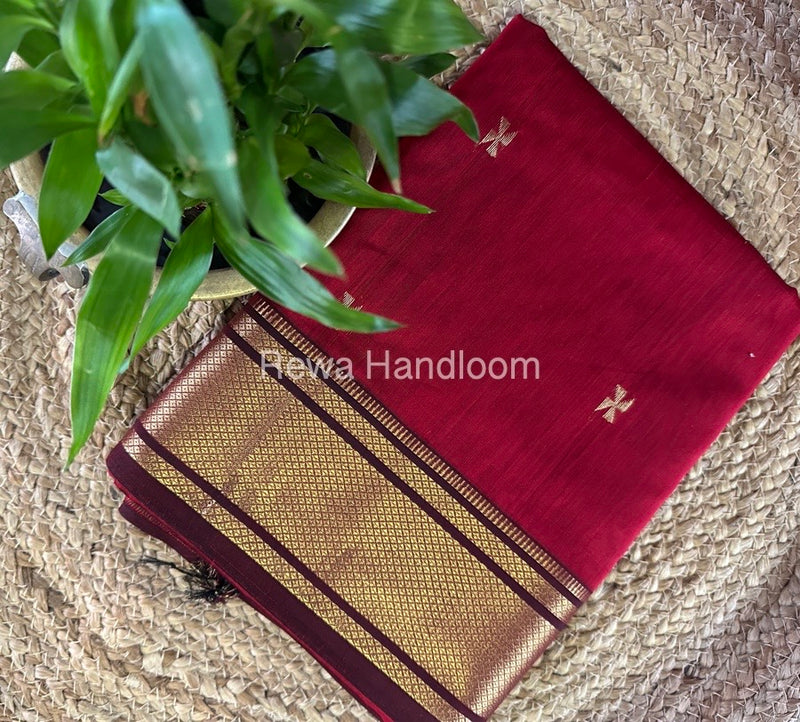 Maheshwari Red Zari Butti Saree SW041