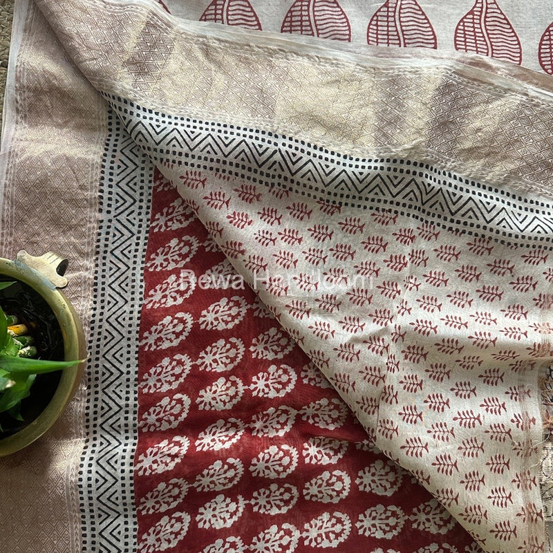 Maheshwari Red Bagh Print Saree BPSS062