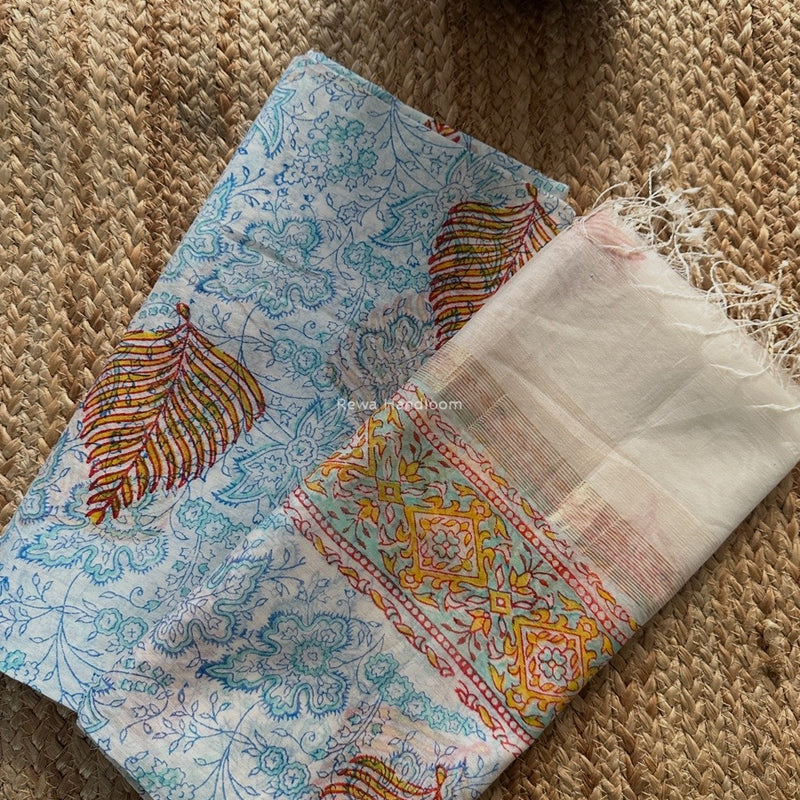 Maheshwari White Handblock Print Top-Dupatta HBS0187