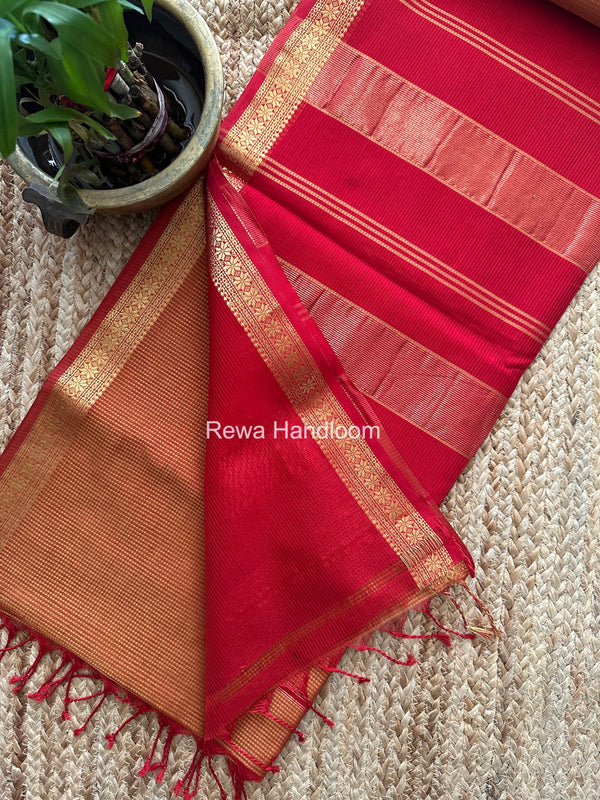 Maheshwari Turmeric Yellow Garbha Reshami Silk Saree GS323