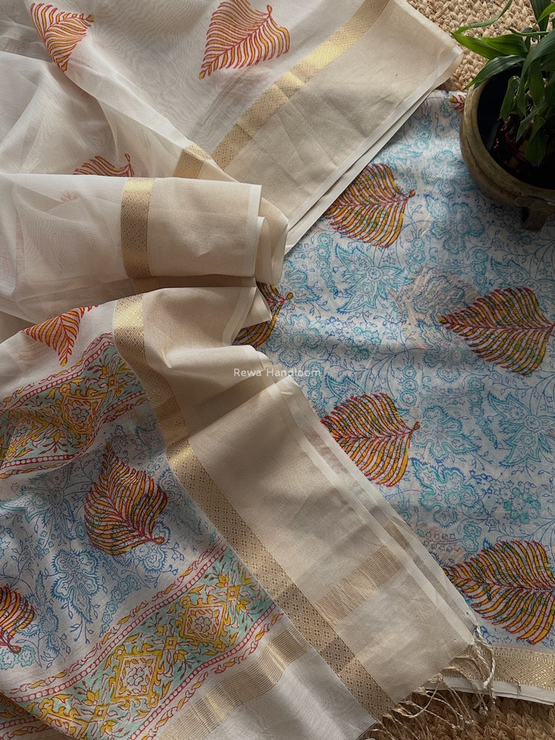 Maheshwari Handblock Print Top-Dupatta 