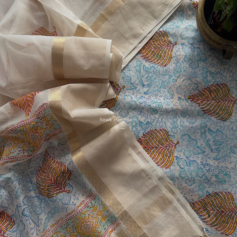 Maheshwari Handblock Print Top-Dupatta 