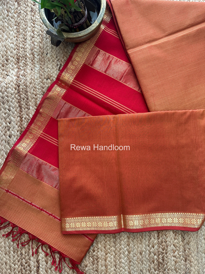 Maheshwari Turmeric Yellow Garbha Reshami Silk Saree GS323