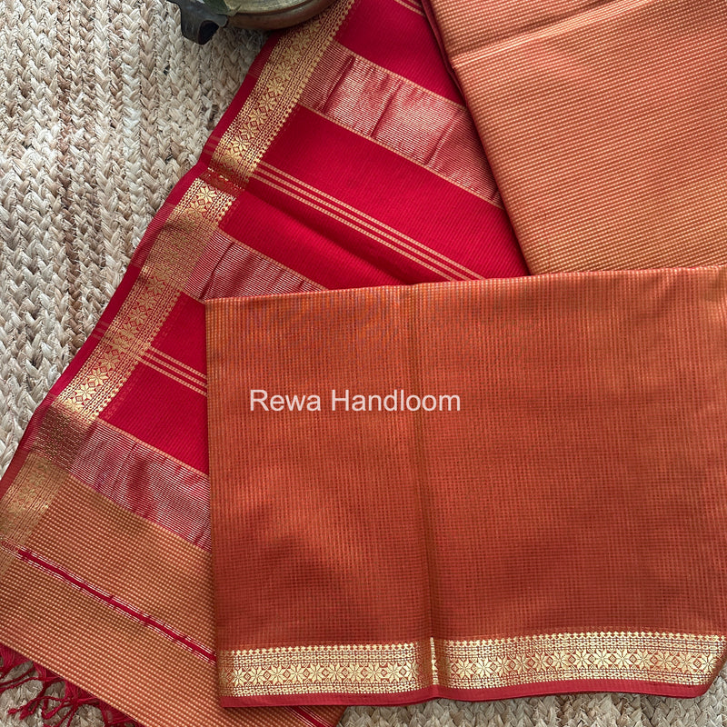 Maheshwari Turmeric Yellow Garbha Reshami Silk Saree GS323