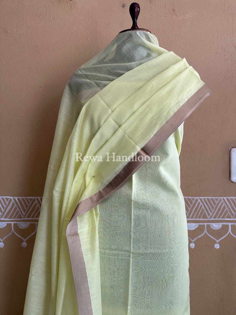 Maheshwari Pastel Yellow Resham Thread Dress Material RT010