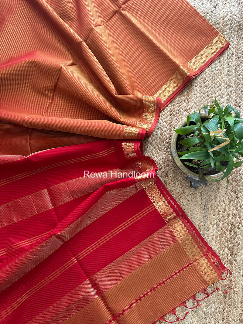 Maheshwari Turmeric Yellow Garbha Reshami Silk Saree GS323