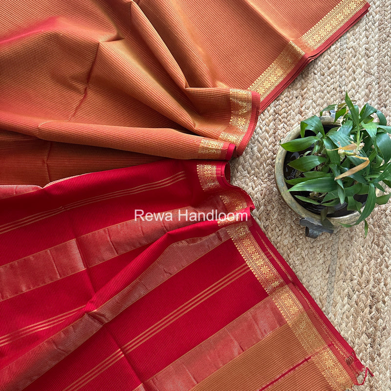 Maheshwari Turmeric Yellow Garbha Reshami Silk Saree GS323