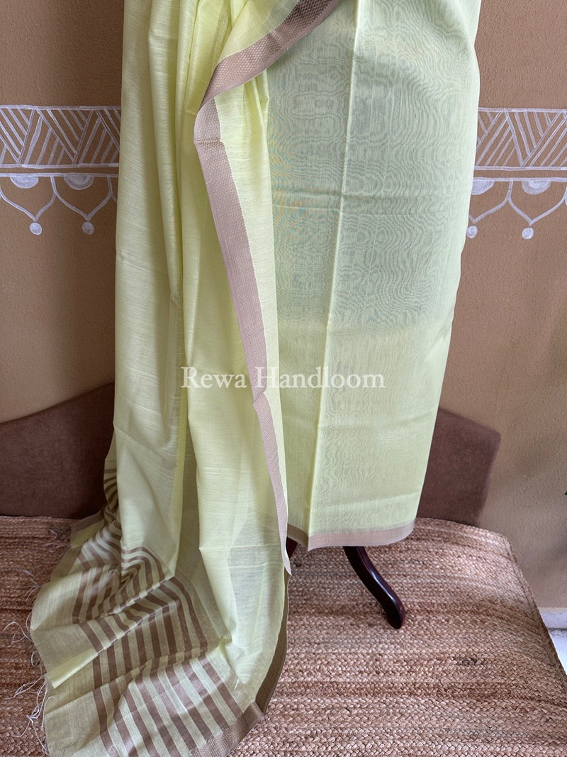 Maheshwari Pastel Yellow Resham Thread Dress Material RT010