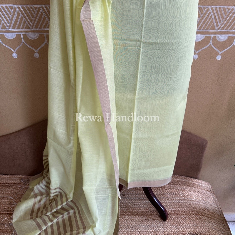 Maheshwari Pastel Yellow Resham Thread Dress Material RT010